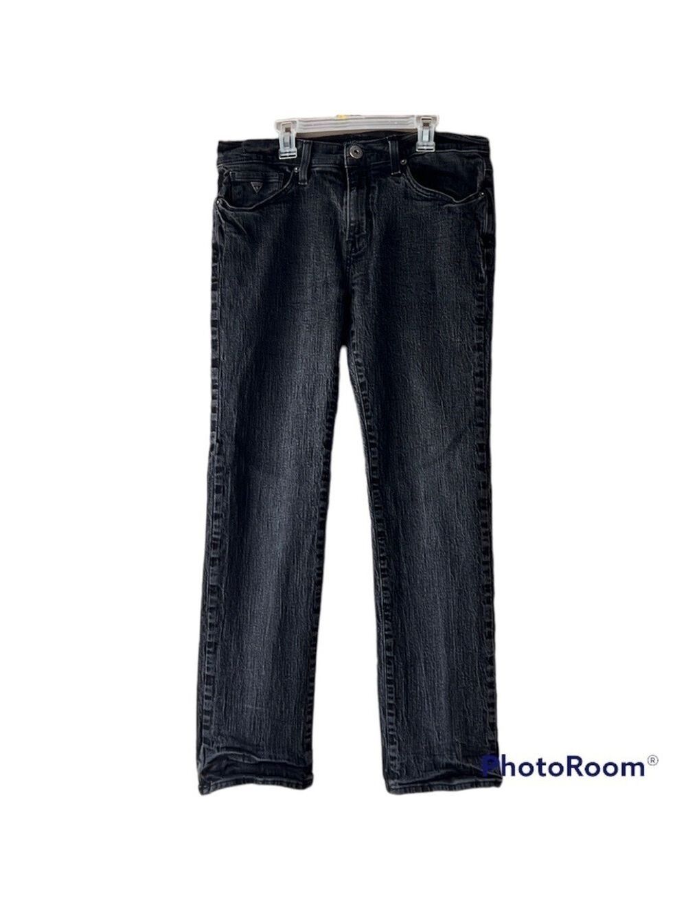 GUESS Black Acid Wash Lincoln Slim Straight Jeans Size 32 x 34